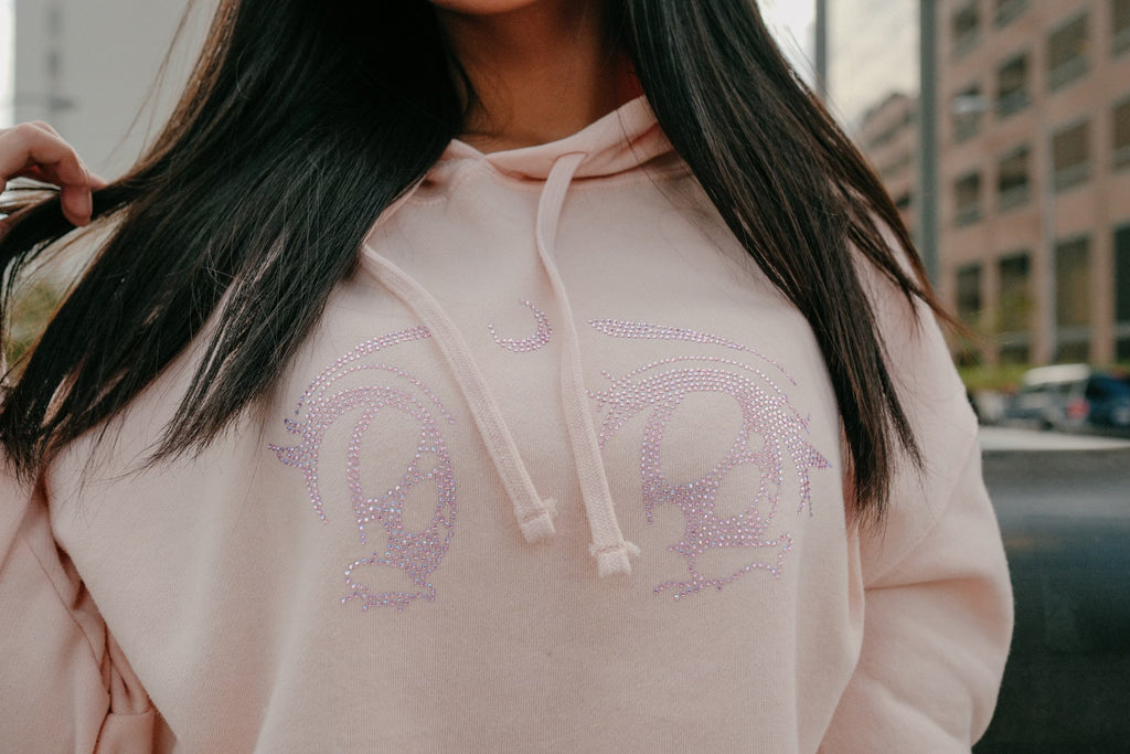 Cream Crystal Eye Cropped Hoodie