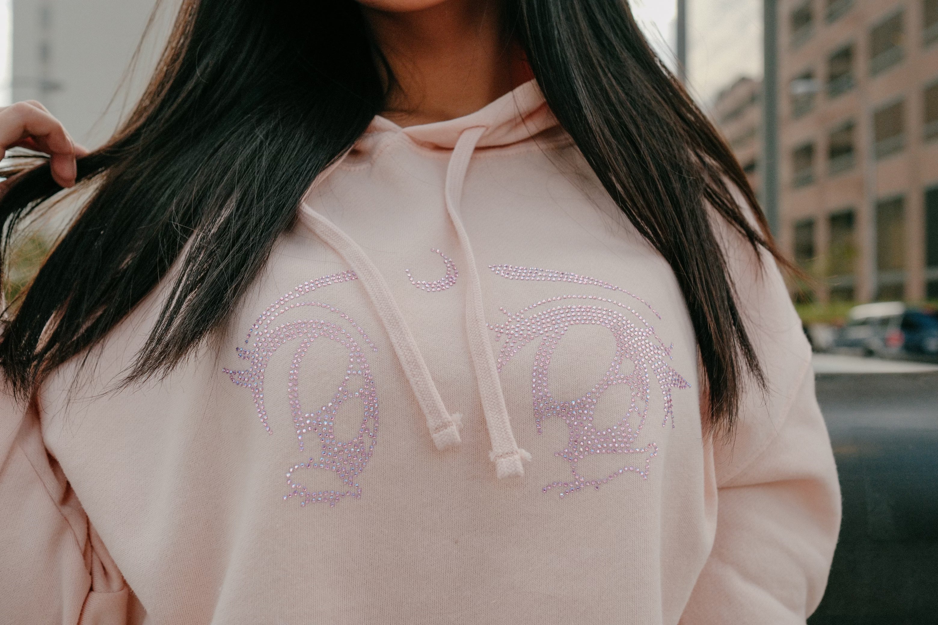 Cream Crystal Eye Cropped Hoodie