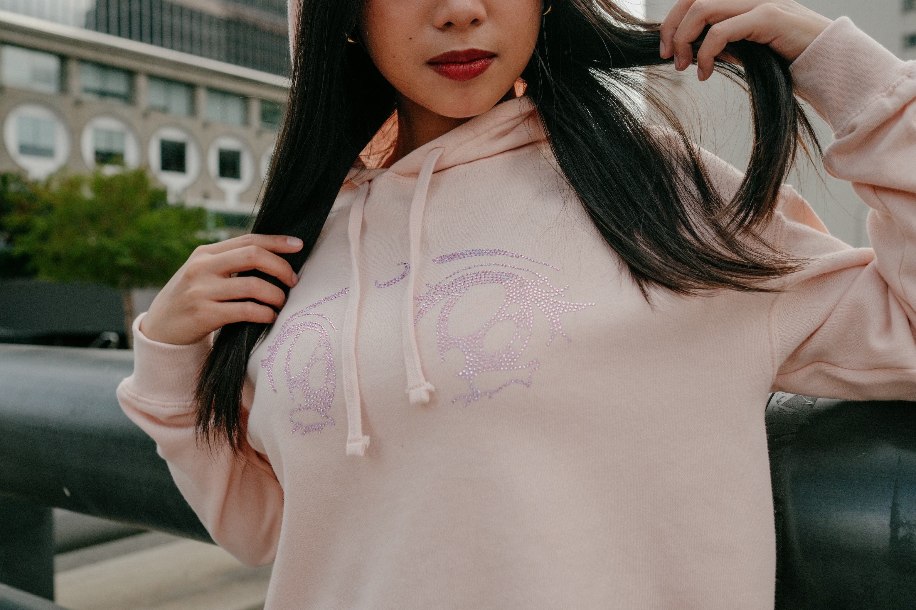 Cream Crystal Eye Cropped Hoodie
