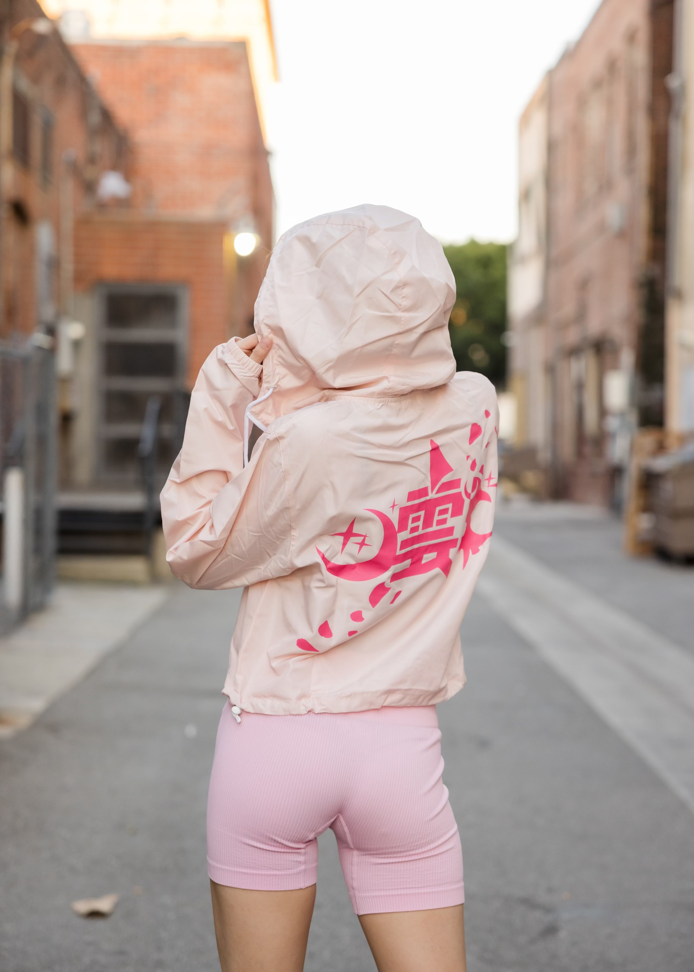 Pink Sakura Monnbreaker Cropped Hoodie