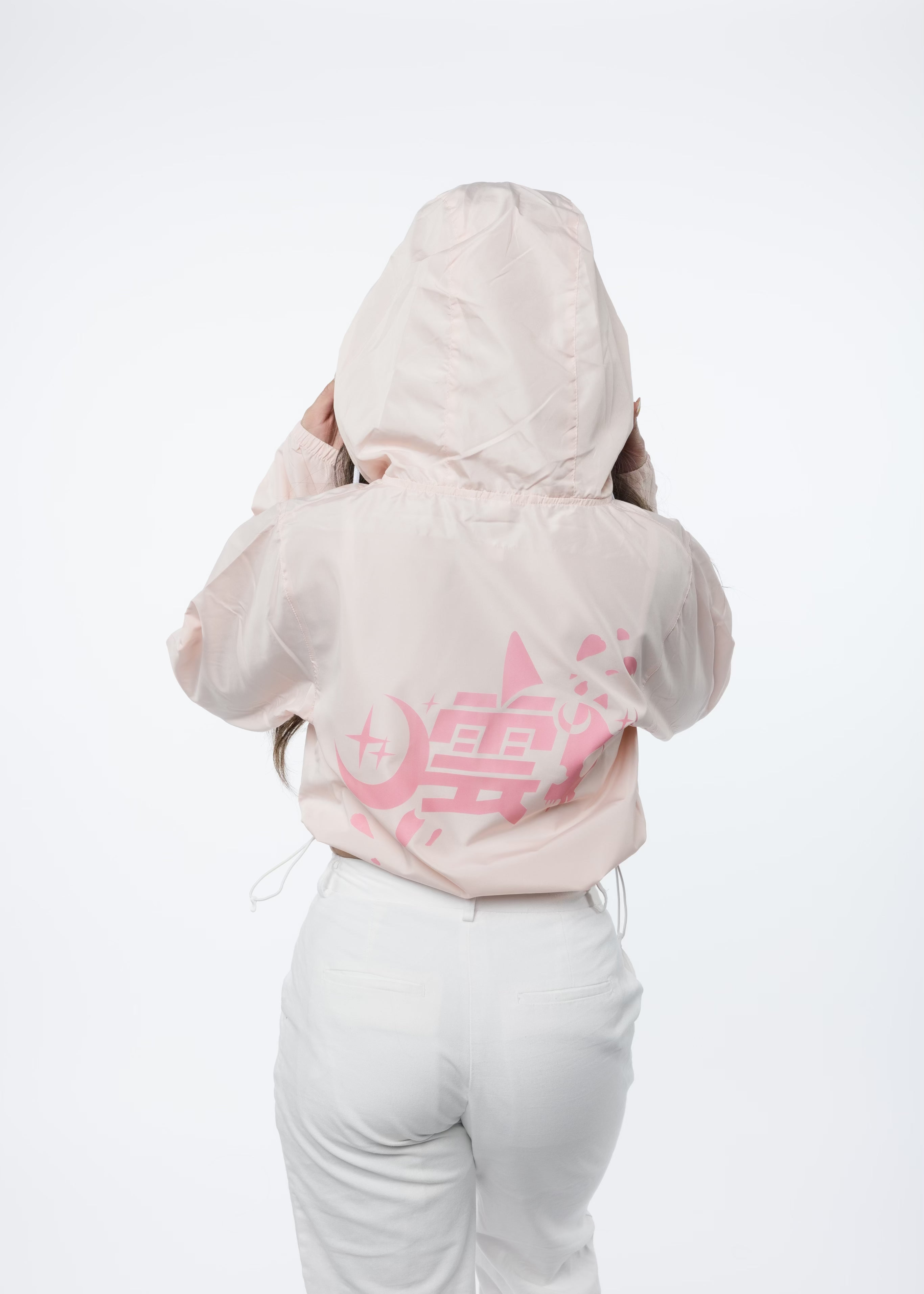 Pink Sakura Monnbreaker Cropped Hoodie