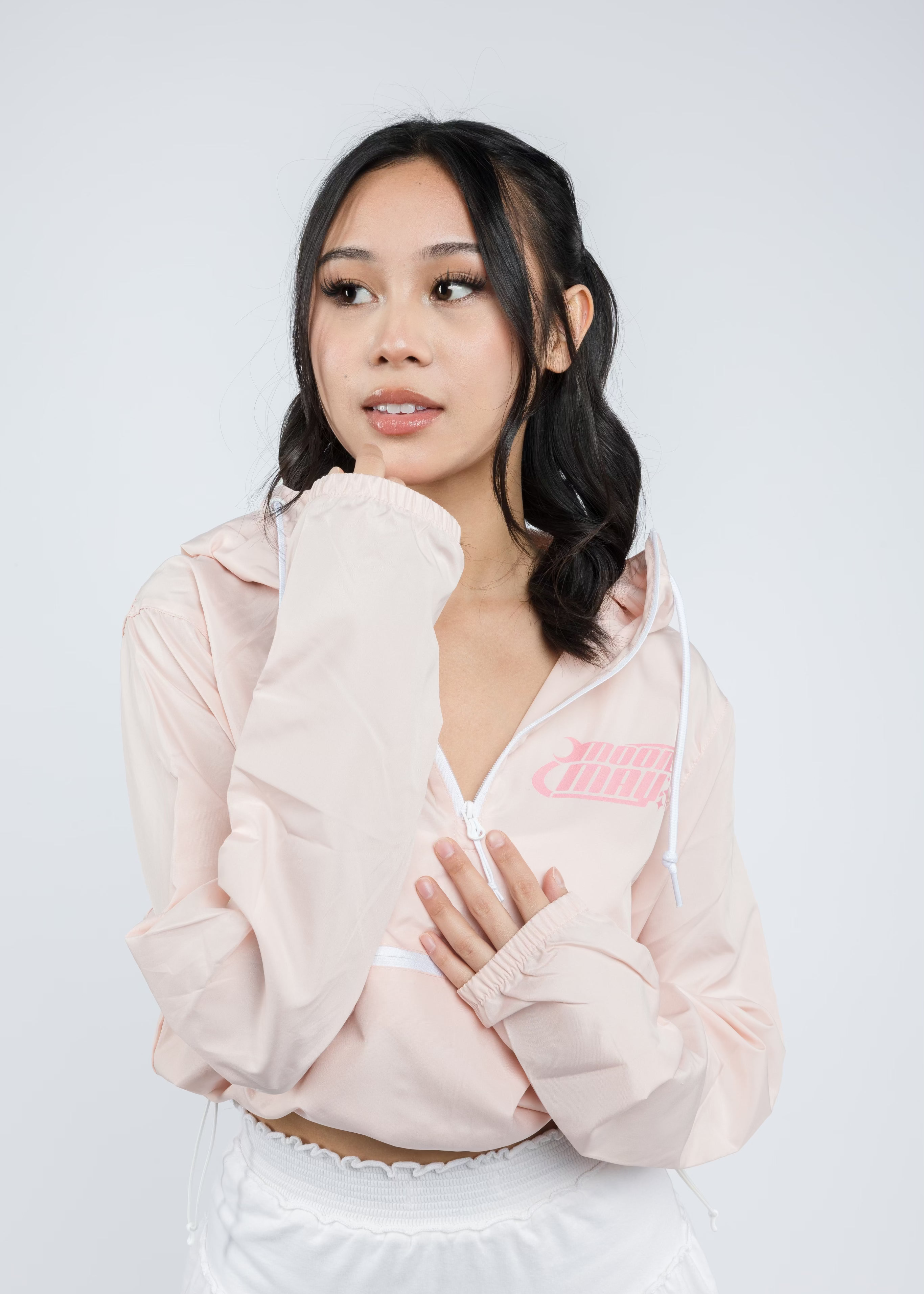 Pink Sakura Monnbreaker Cropped Hoodie