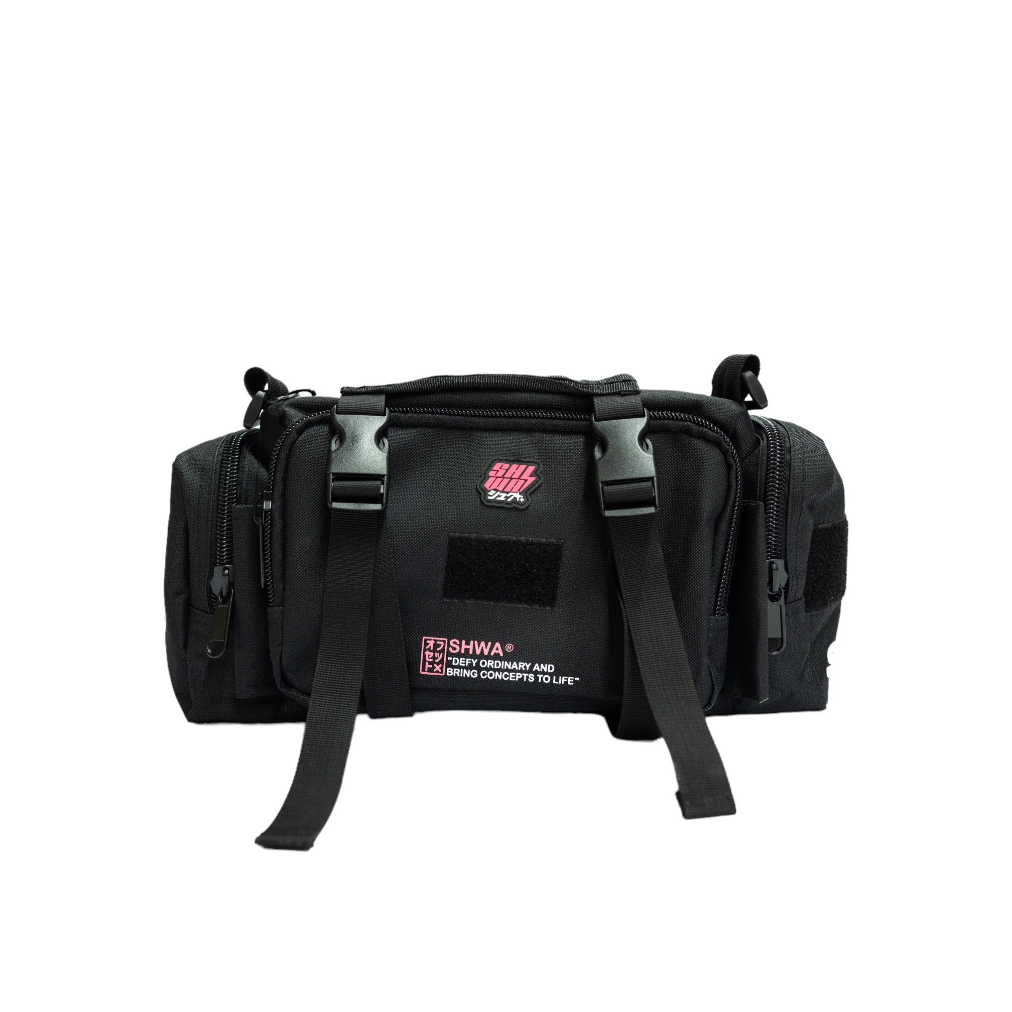 [SHWA] TBG-05 Techwear Style Black and Neon Pink Mini Duffle Bag